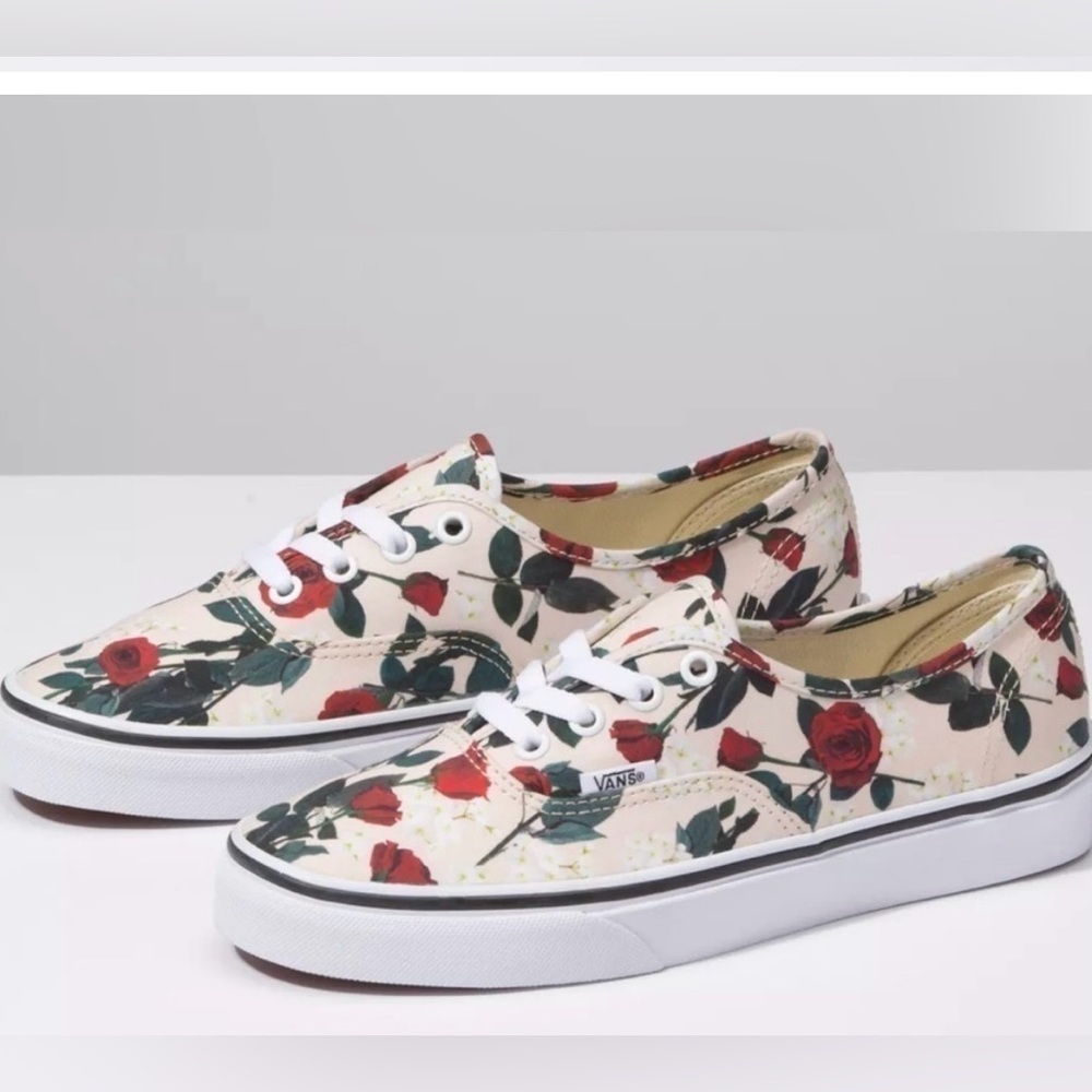 Vans Women's Floral Canvas Authentic Sneakers - Cream and Red